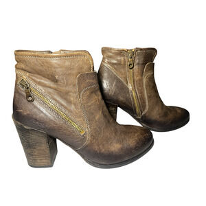 KBR Boots Womens Size 8.5 Brown Leather Ankle Booties Block Heel Italy